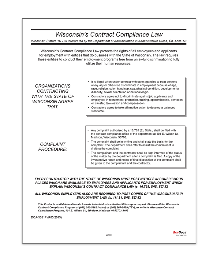 Product: Wisconsin Contract Compliance Law Poster